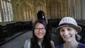 My friend Amanda and I in the Divinity School room